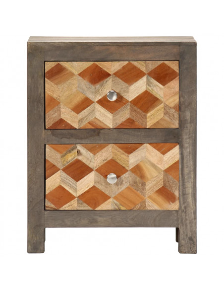 Comodino Grigio 40x30x50 cm in Legno Massello di Mango