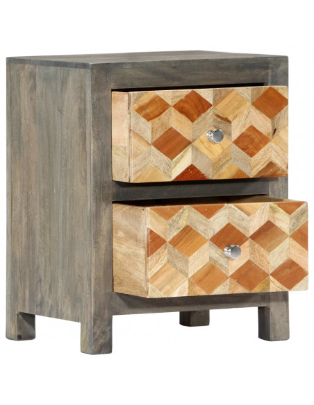 Comodino Grigio 40x30x50 cm in Legno Massello di Mango