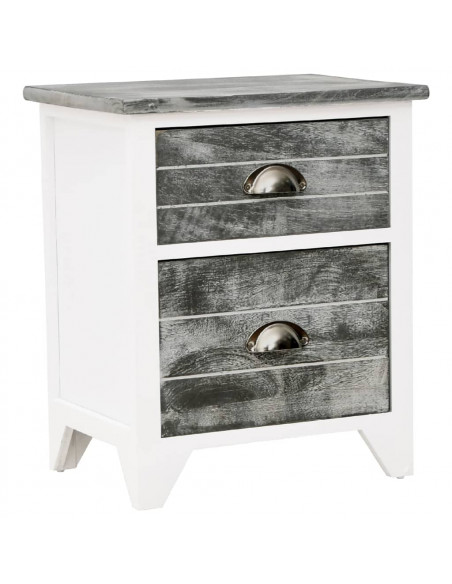 Comodino Grigio e Bianco 38x28x45 cm in Legno di Paulownia