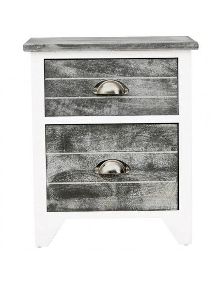 Comodino Grigio e Bianco 38x28x45 cm in Legno di Paulownia