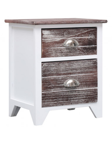 Comodino Marrone e Bianco 38x28x45 cm in Legno di Paulownia