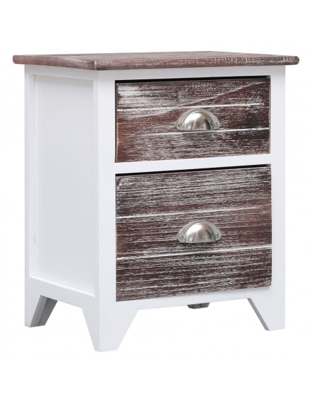 Comodino Marrone e Bianco 38x28x45 cm in Legno di Paulownia