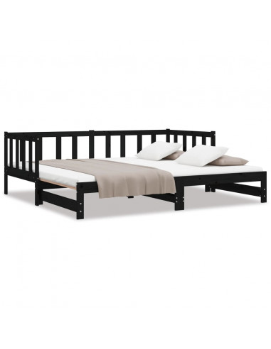 Divano Letto con Letto Estraibile Nero 90x200cm Massello Pino