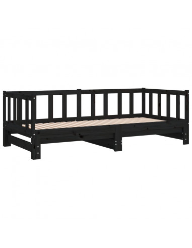 Divano Letto con Letto Estraibile Nero 90x200cm Massello Pino