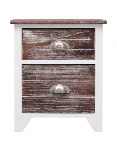 Comodino Marrone e Bianco 38x28x45 cm in Legno di Paulownia