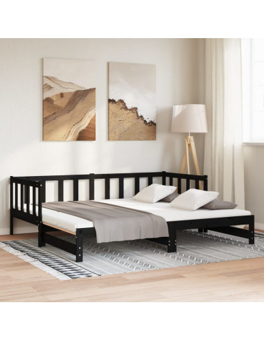 Divano Letto con Letto Estraibile Nero 90x200cm Massello Pino
