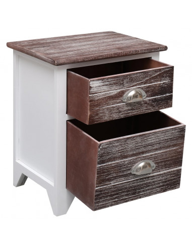 Comodino Marrone e Bianco 38x28x45 cm in Legno di Paulownia