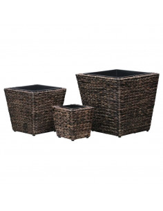 Letti Rialzati da Giardino 3 pz in Giacinto Intrecciato Marrone 2