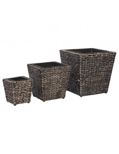 Letti Rialzati da Giardino 3 pz in Giacinto Intrecciato Marrone