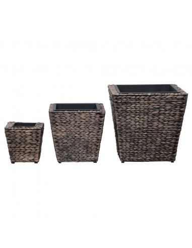 Letti Rialzati da Giardino 3 pz in Giacinto Intrecciato Marrone