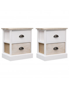 Comodini 2pz Bianco e Naturale 38x28x45cm in Legno di Paulonia 2