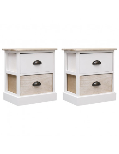 Comodini 2pz Bianco e Naturale 38x28x45cm in Legno di Paulonia