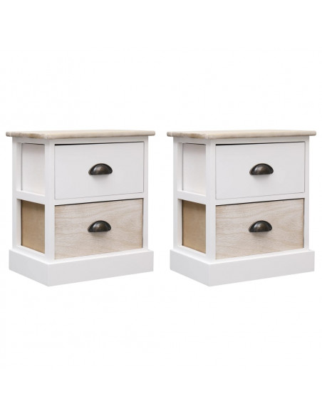Comodini 2pz Bianco e Naturale 38x28x45cm in Legno di Paulonia