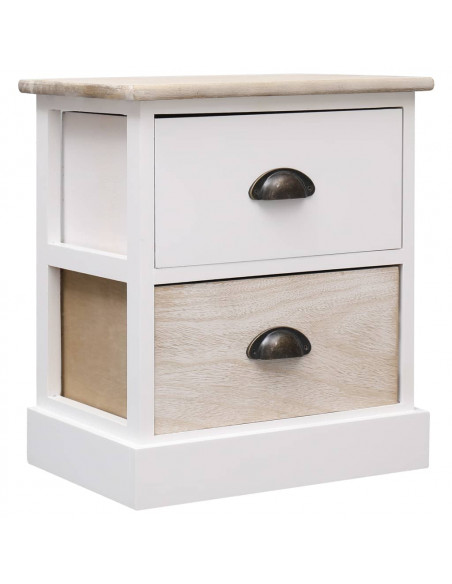 Comodini 2pz Bianco e Naturale 38x28x45cm in Legno di Paulonia