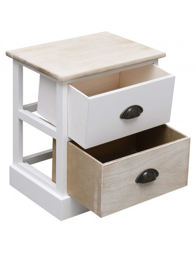 Comodini 2pz Bianco e Naturale 38x28x45cm in Legno di Paulonia