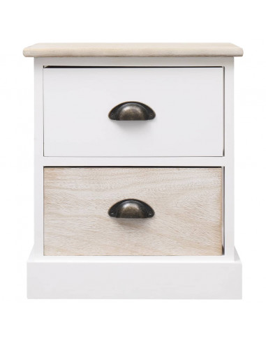 Comodini 2pz Bianco e Naturale 38x28x45cm in Legno di Paulonia