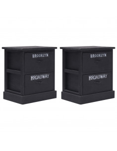 Comodini 2pz Neri 38x28x45 cm in Legno di Paulonia 2