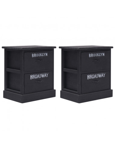 Comodini 2pz Neri 38x28x45 cm in Legno di Paulonia