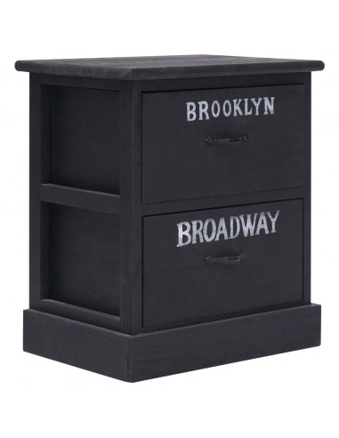 Comodini 2pz Neri 38x28x45 cm in Legno di Paulonia