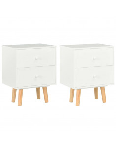 Comodini 2 pz Bianchi 40x30x50 cm Legno Massello di Pino 2