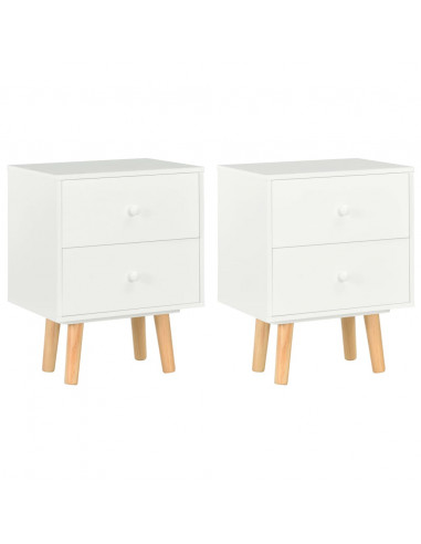 Comodini 2 pz Bianchi 40x30x50 cm Legno Massello di Pino