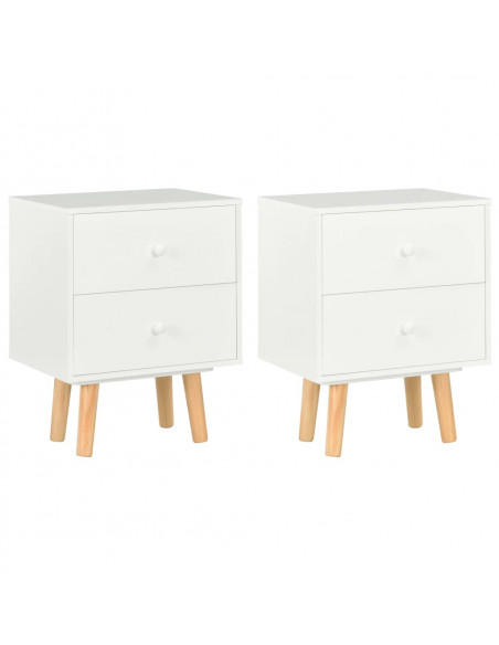 Comodini 2 pz Bianchi 40x30x50 cm Legno Massello di Pino
