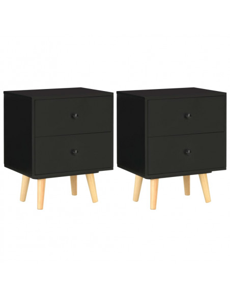 Comodini 2 pz Neri 40x30x50 cm Legno Massello di Pino