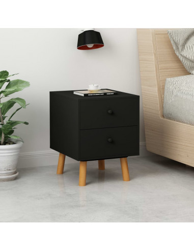 Comodini 2 pz Neri 40x30x50 cm Legno Massello di Pino