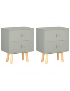 Comodini 2 pz Grigi 40x30x50 cm Legno Massello di Pino 2
