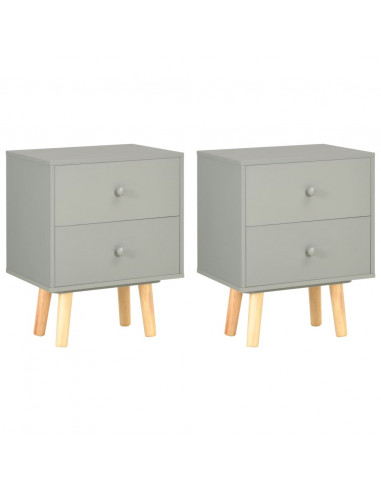 Comodini 2 pz Grigi 40x30x50 cm Legno Massello di Pino