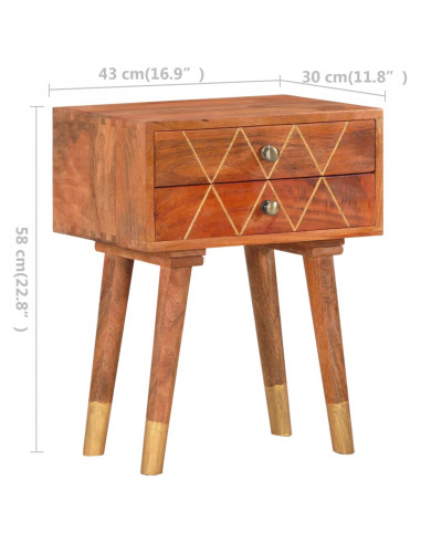 Comodino 40x30x58 cm in Legno Massello di Mango