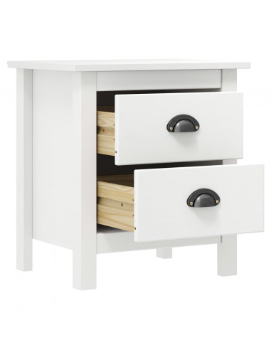 Comodino Hill Bianco 46x35x49,5 cm Legno Massello di Pino