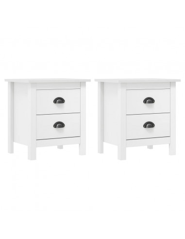 Comodini Hill Bianchi 2 pz 46x35x49,5 cm Legno Massello di Pino