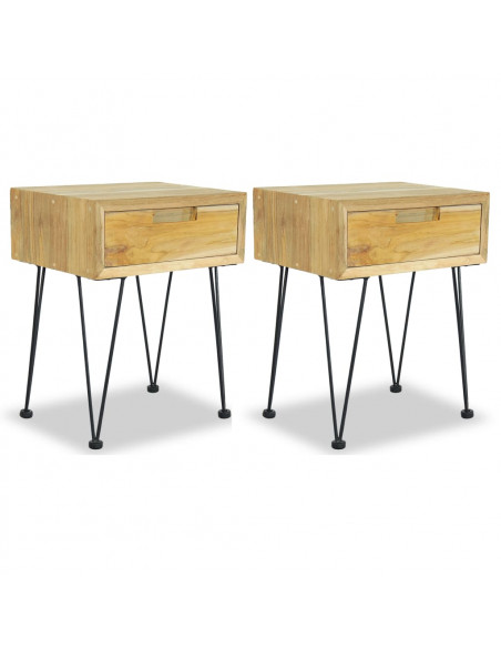 Comodini 2 pz 40x30x50 cm in Legno Massello di Teak