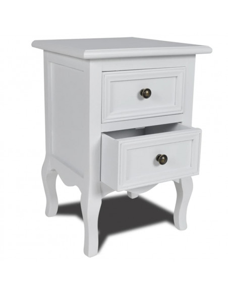 Comodino con 2 Cassetti in MDF Bianco