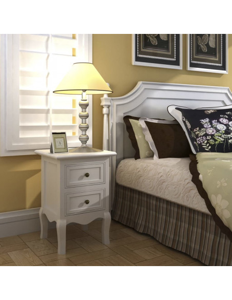 Comodino con 2 Cassetti in MDF Bianco