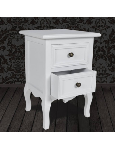 Comodino con 2 Cassetti in MDF Bianco