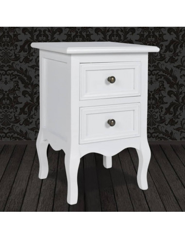 Comodino con 2 Cassetti in MDF Bianco