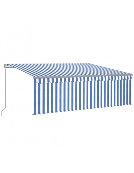 Tenda Sole Retrattile Manuale con LED 4x3m Blu e Bianco