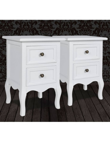 Comodini 2 pz con 2 Cassetti in MDF Bianchi