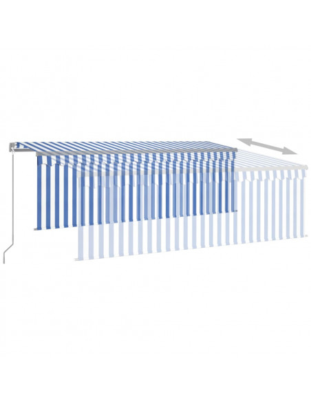 Tenda Sole Retrattile Manuale con LED 4x3m Blu e Bianco
