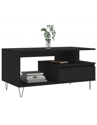 Tavolino da Salotto Nero 90x49x45 cm in Legno Multistrato