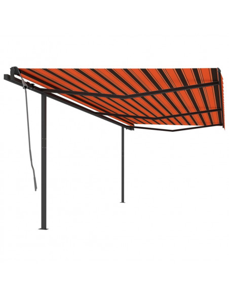 Tenda Sole Retrattile Manuale con Pali 6x3 m Arancione Marrone