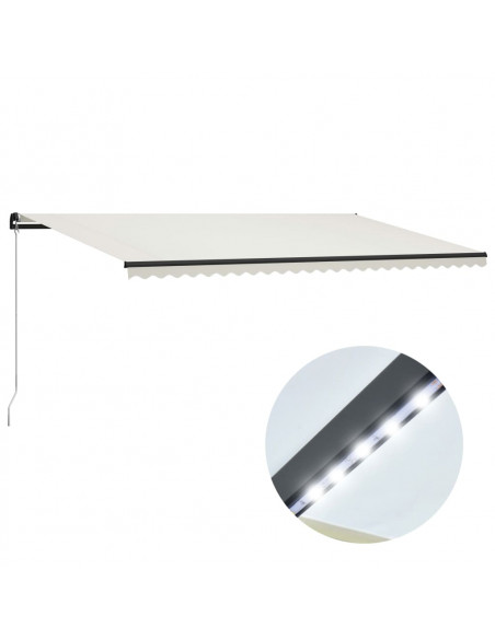 Tenda da Sole Retrattile Manuale con LED 600x300 cm Crema