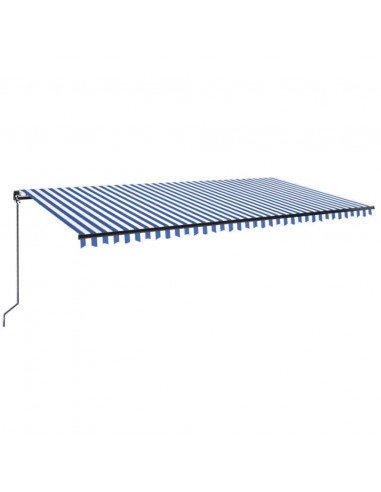 Tenda da Sole Retrattile Manuale con LED 600x350 cm Blu Bianco