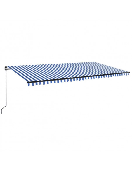Tenda da Sole Retrattile Manuale con LED 600x350 cm Blu Bianco