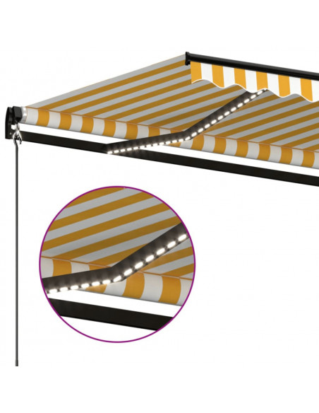 Tenda da Sole Retrattile Manuale LED 600x350 cm Giallo Bianco