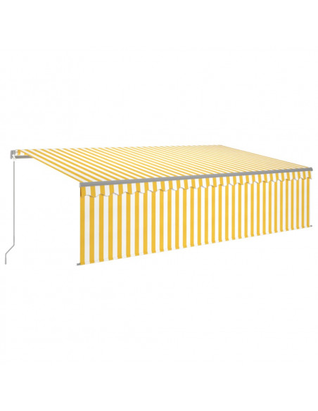 Tenda Sole Retrattile Manuale Parasole LED 5x3m Gialla Bianca