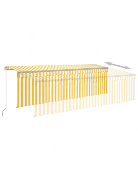 Tenda Sole Retrattile Manuale Parasole LED 5x3m Gialla Bianca