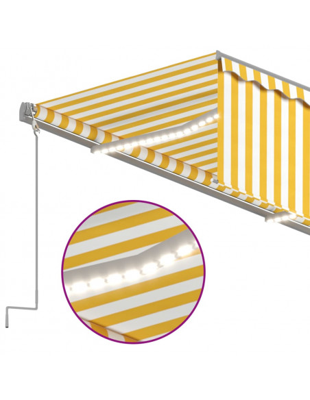 Tenda Sole Retrattile Manuale Parasole LED 5x3m Gialla Bianca